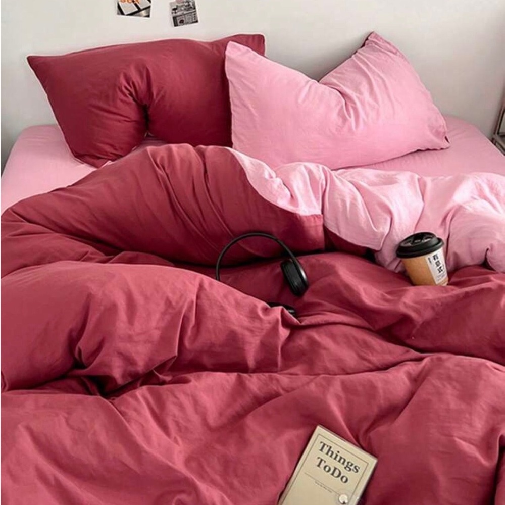 Reversible Pink & Rose Duvet Cover Set